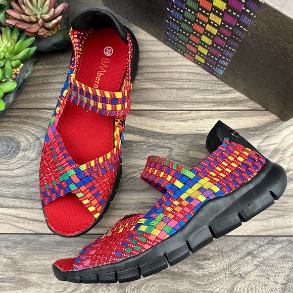 bernie mev. Shoes - ❌SOLD❌NIB Bernie Mev 39 8 Red Multi Open Toe Woven Stretchy Mary Jane Flats